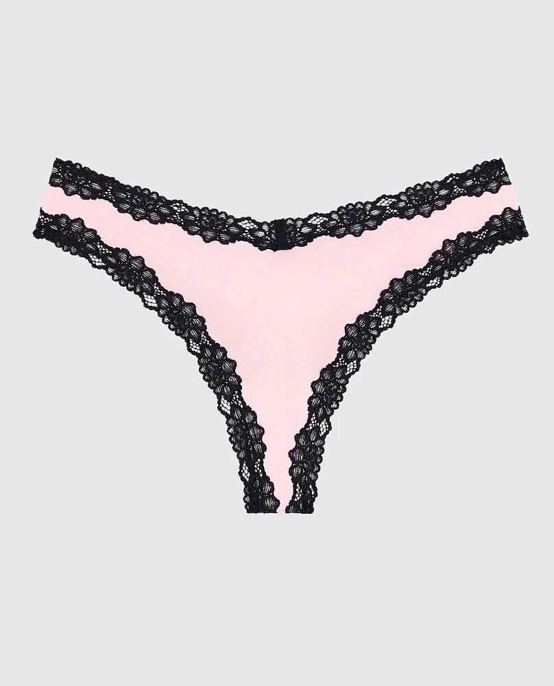 Thong Panty with Lace Trim Pink-A-Boo