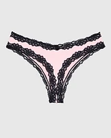 Thong Panty with Lace Trim Pink-A-Boo