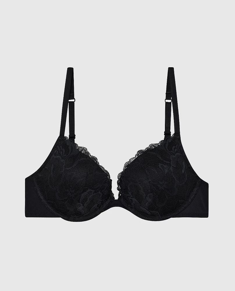 Push Up Plunge Bra with Lace Overlay