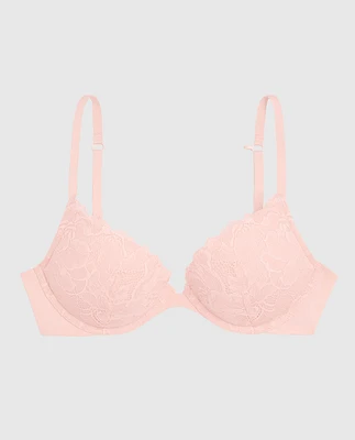 Push Up Plunge Bra with Lace Overlay