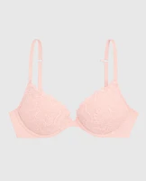 Soutien-gorge pigeonnant plongeant avec incrustation de dentelle