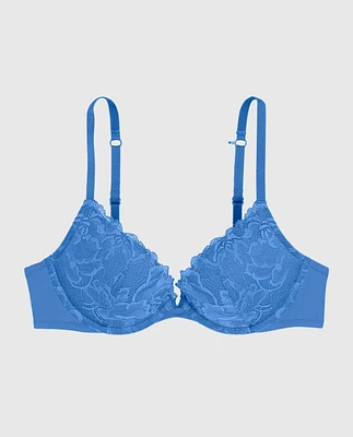 Soutien-gorge pigeonnant plongeant avec incrustation de dentelle