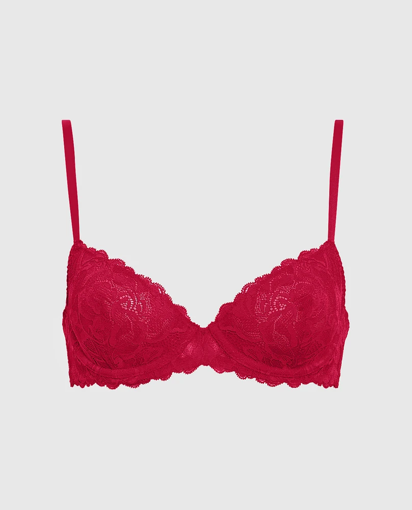 Unlined Demi Bra with Allover Lace Cosmo Red