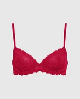 Unlined Demi Bra with Allover Lace Cosmo Red