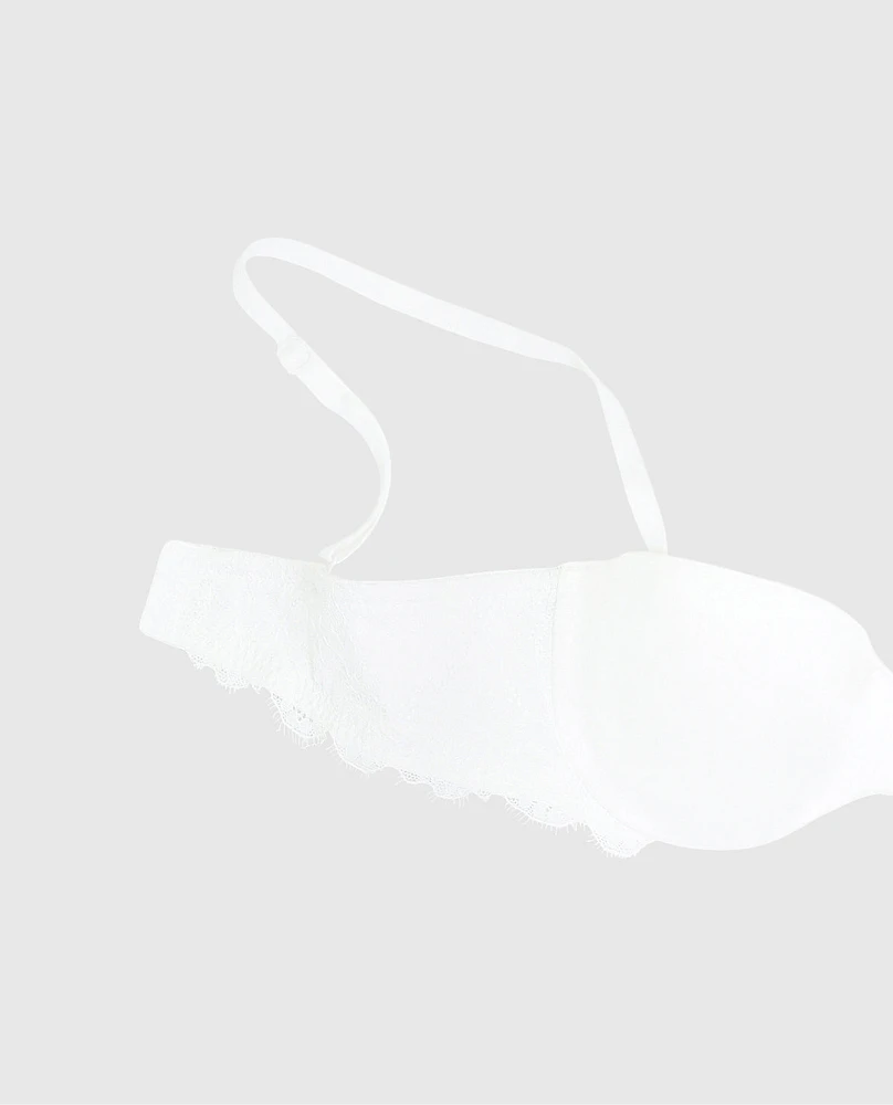 Lightly Lined Strapless Bra with Lace Wing