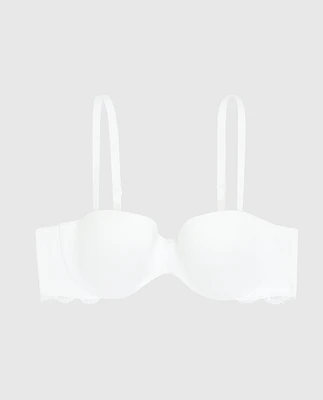 Lightly Lined Strapless Bra with Lace Wing