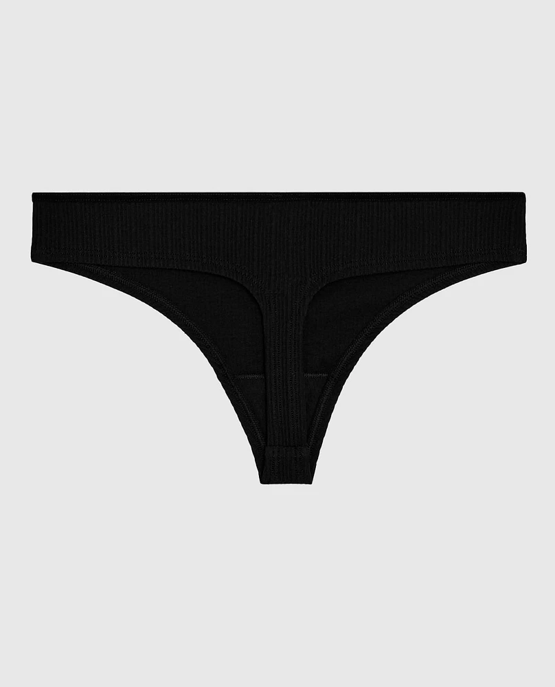 Ribbed Thong Panty Black