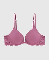 Smooth Push Up Plunge Bra with Lace Wing