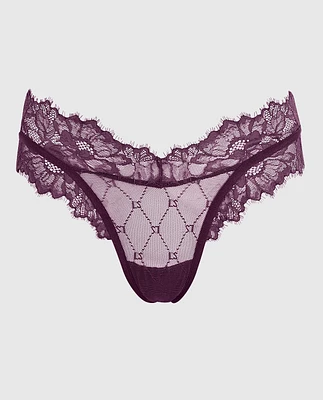 High Leg Medium Rise Lace Thong Panty