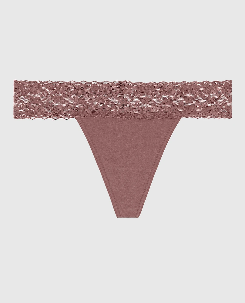 Thong Panty with Lace Trim Dusty Cedar