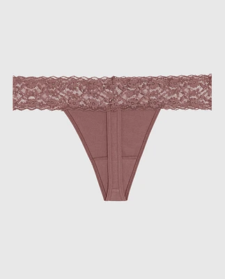 Thong Panty with Lace Trim Dusty Cedar