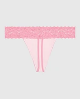 Thong Panty with Logo Trim Pink