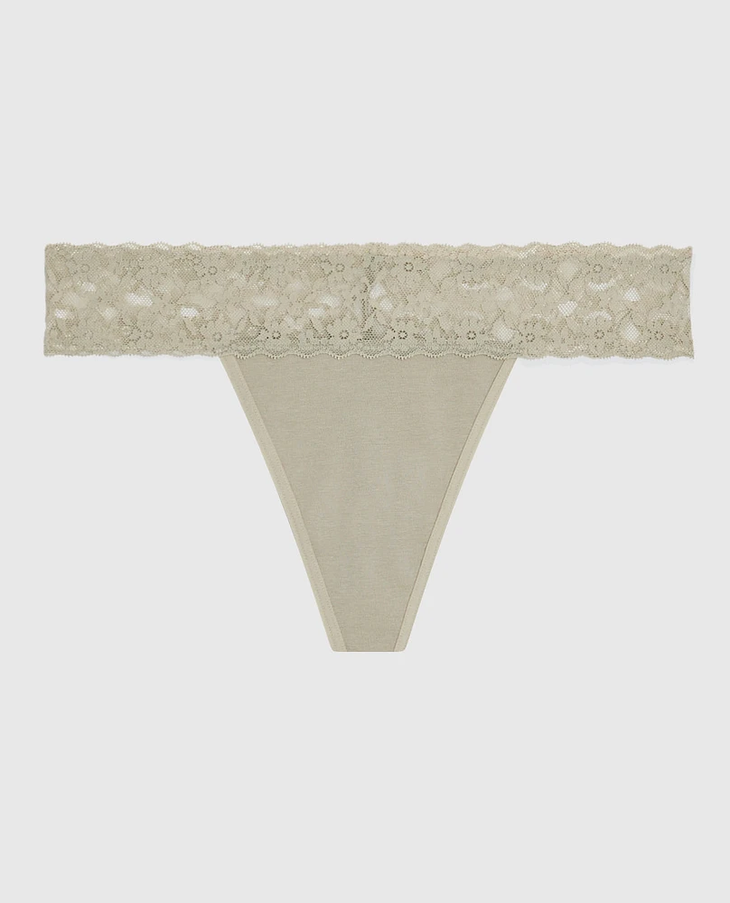 Thong Panty with Lace Stone Grey