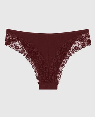 Cheeky Panty with Lace Trim Red Wine