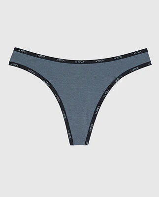 Thong Panty with Logo Trim Stormy Weather