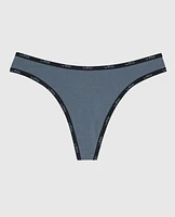 Thong Panty with Logo Trim Stormy Weather