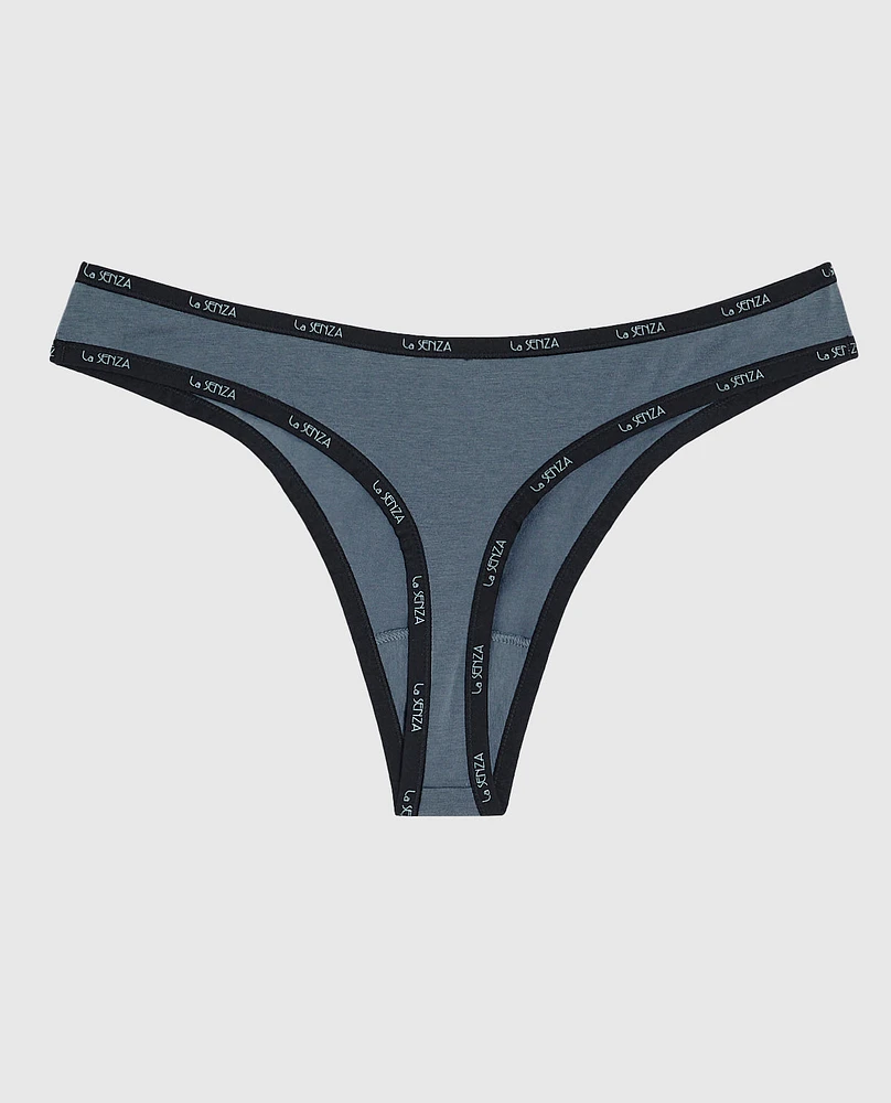 Thong Panty with Logo Trim Stormy Weather