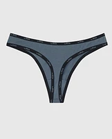 Thong Panty with Logo Trim Stormy Weather