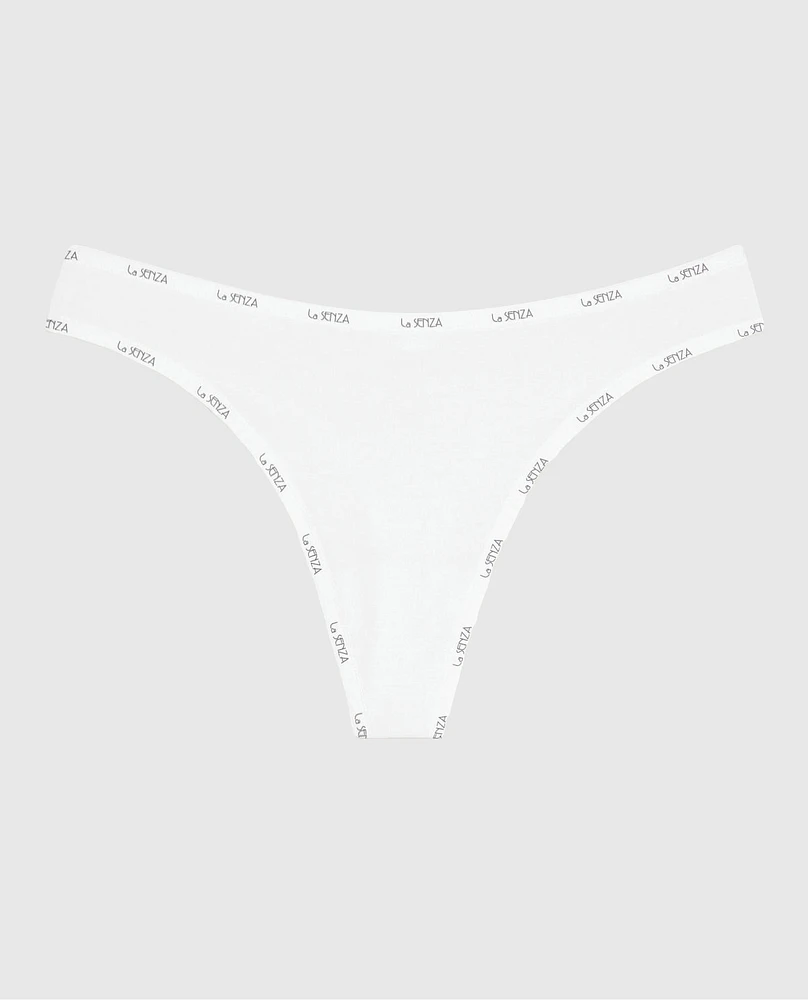 Thong Panty with Logo Trim Ivory