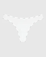 Thong Panty with Logo Trim Ivory