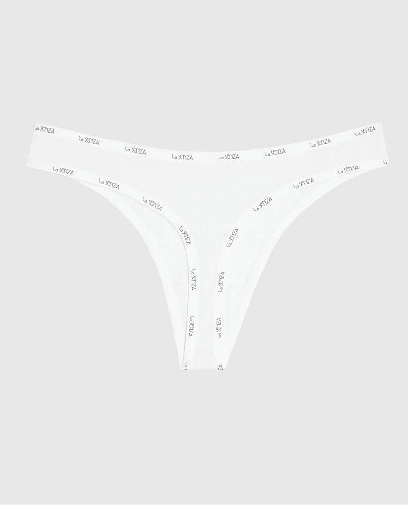 Thong Panty with Logo Trim Ivory