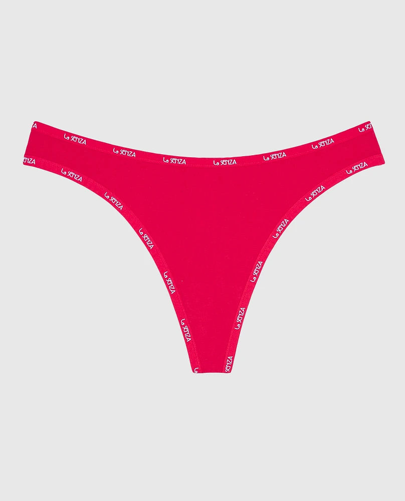 Thong Panty with Logo Trim Cosmo Red