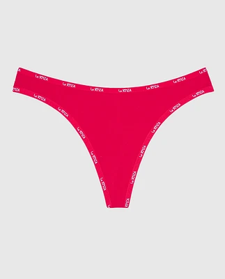 Thong Panty with Logo Trim Cosmo Red