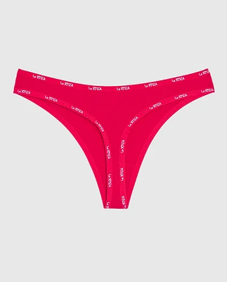 Thong Panty with Logo Trim Cosmo Red