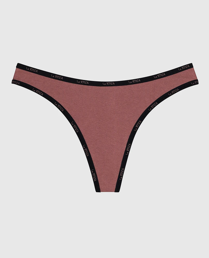 Thong Panty with Logo Trim Dusty Cedar