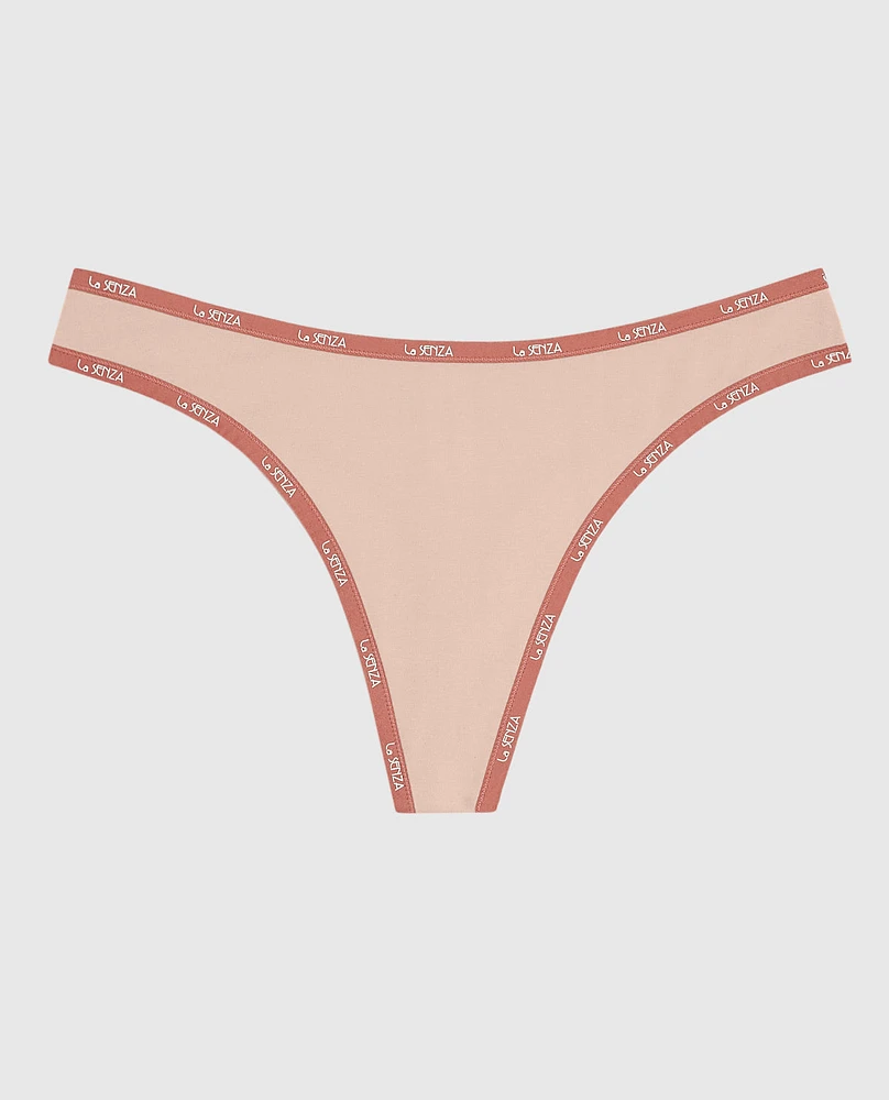 Thong Panty with Logo Trim Peaceful Peach