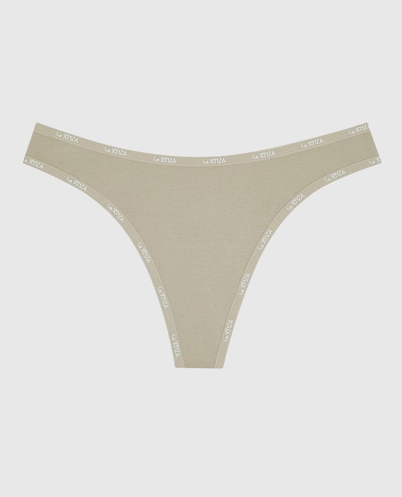 Thong Panty with Logo Trim Stone Grey