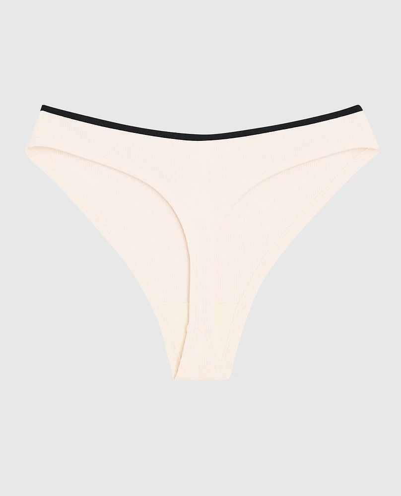 Ultrasoft High Leg Ribbed Thong Panty Ivory Dawn