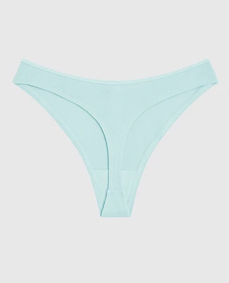 Tanga Ultrasoft côtelé à jambe échancrée bleu de méthylène