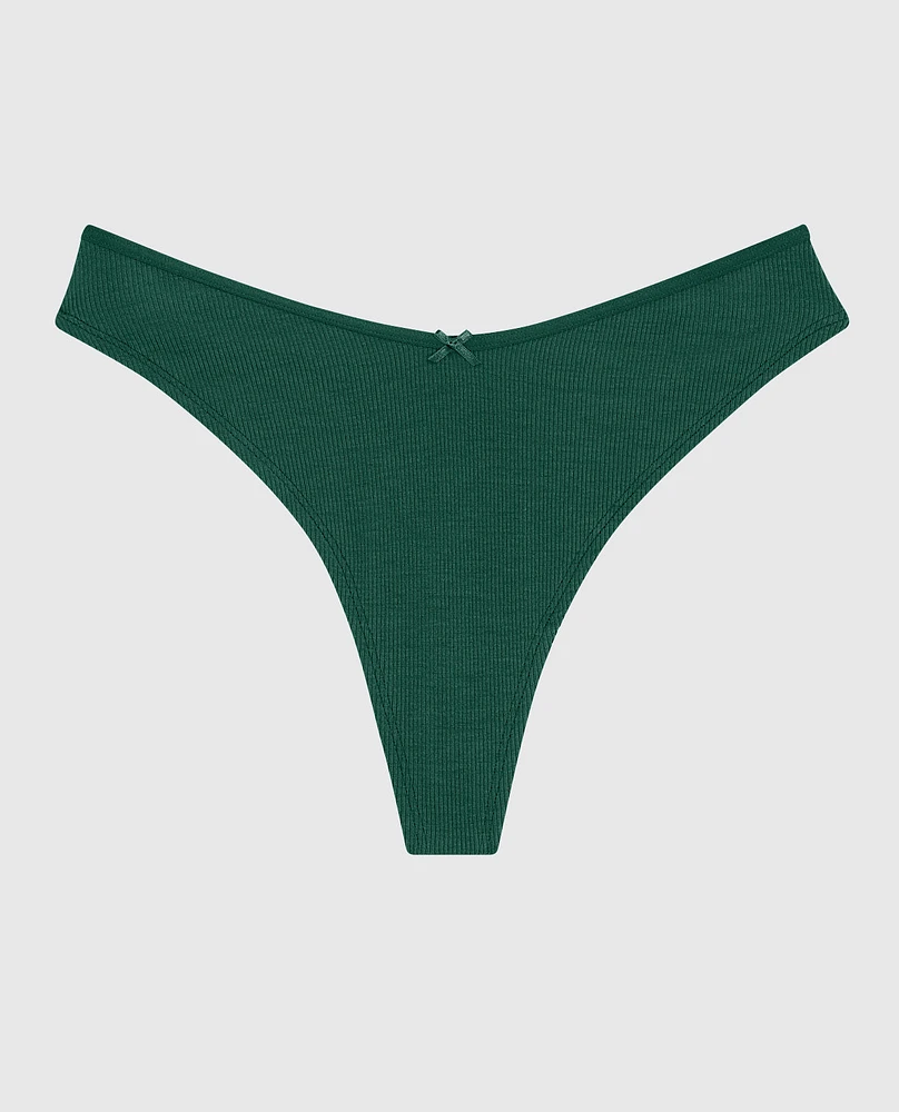 Ultrasoft High Leg Ribbed Thong Panty Emerald Green