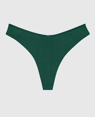 Ultrasoft High Leg Ribbed Thong Panty Emerald Green