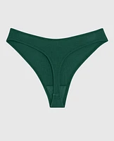 Ultrasoft High Leg Ribbed Thong Panty Emerald Green