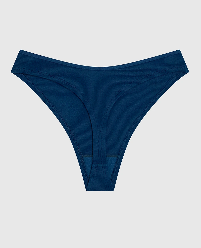 Ultrasoft High Leg Ribbed Thong Panty Ocean Cavern