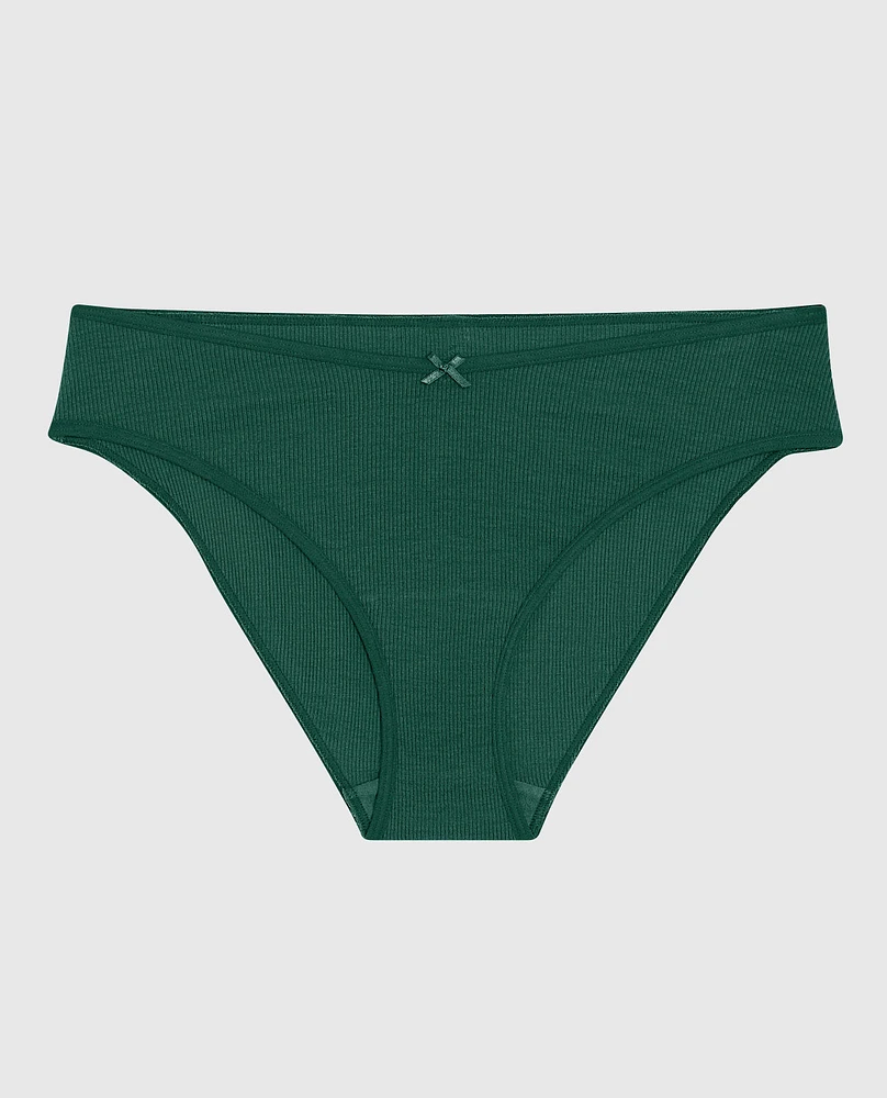 Culotte bikini côtelée en modal ultradoux avec taille V et jambe échancrée