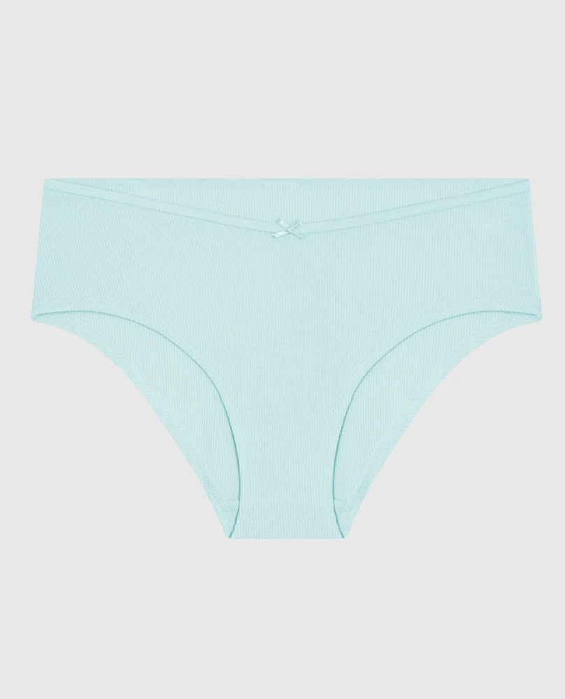 Culotte taille basse côtelée en modal ultradoux avec ne V et jambe échancrée