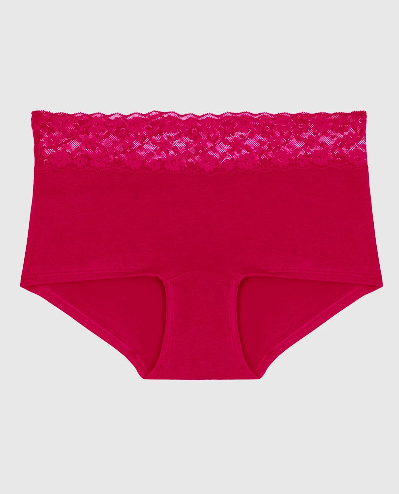 Boyshort Panty with Lace Trim Cosmo Red