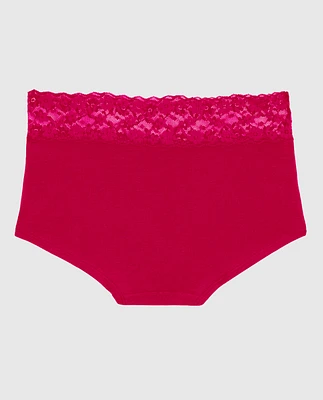 Boyshort Panty with Lace Trim Cosmo Red