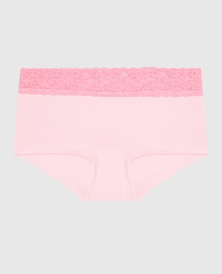 Boyshort Panty with Lace Trim Pink