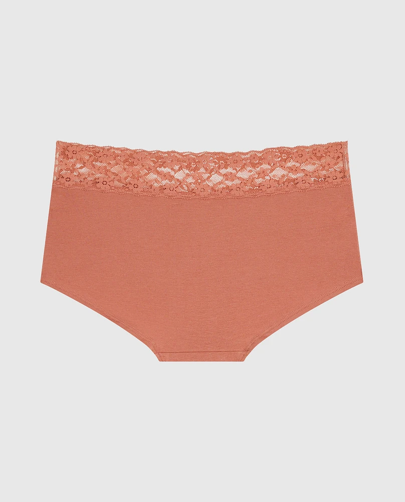 Boyshort Panty with Lace Trim Rosy Blush