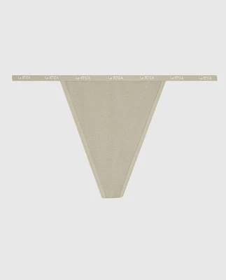 G-String Panty with Logo Trim Stone Grey