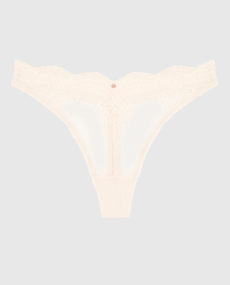 Lace High Leg Thong Panty Ivory Dawn