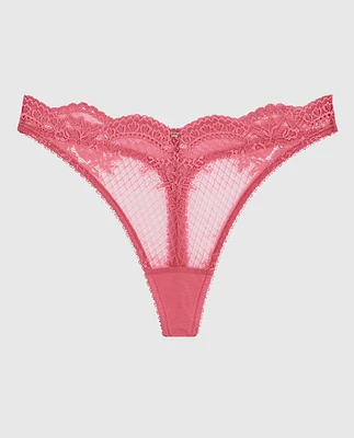 Lace High Leg Thong Panty Romantic Pink