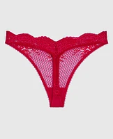 Lace High Leg Thong Panty Cosmo Red