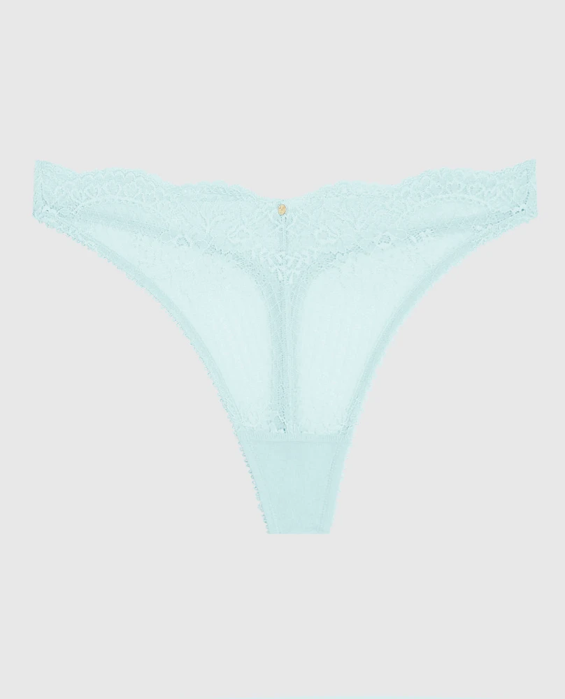 Lace High Leg Thong Panty Vista Blue