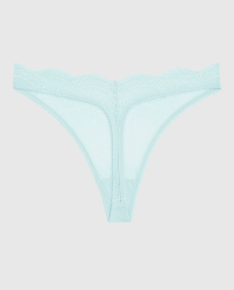 Lace High Leg Thong Panty Vista Blue