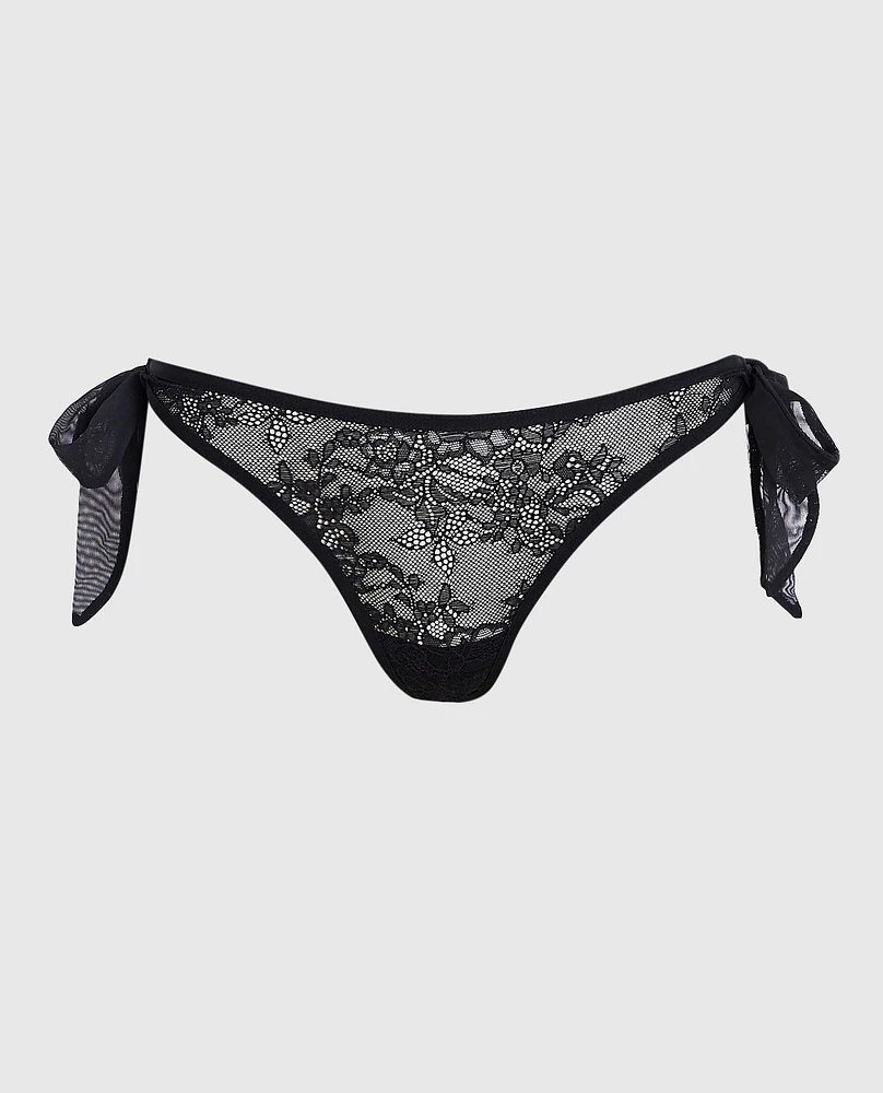 Tie-Side Thong Panty Smoulder Black